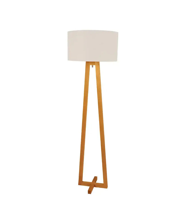 Edra 1 Light Floor Lamp Timber With White Cotton Shade - OL93533WH-Floor Lamps-Oriel Lighting