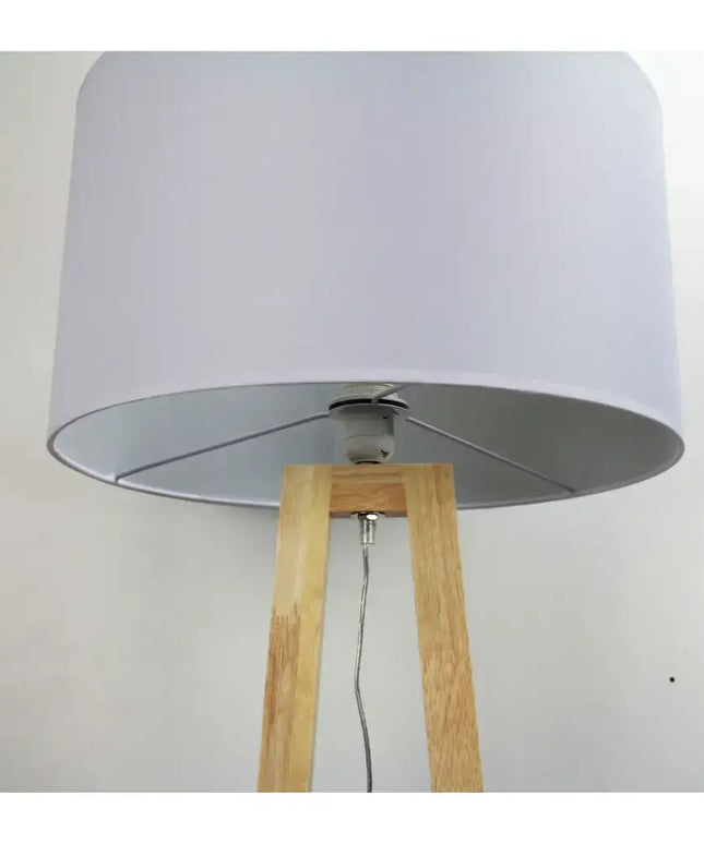 Edra 1 Light Floor Lamp Timber With White Cotton Shade - OL93533WH-Floor Lamps-Oriel Lighting
