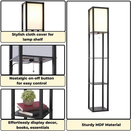 EKKIO Floor Vintage Lamp Shelf 160CM (Black) EK-FLS-100-MY - Home & Garden > Lighting