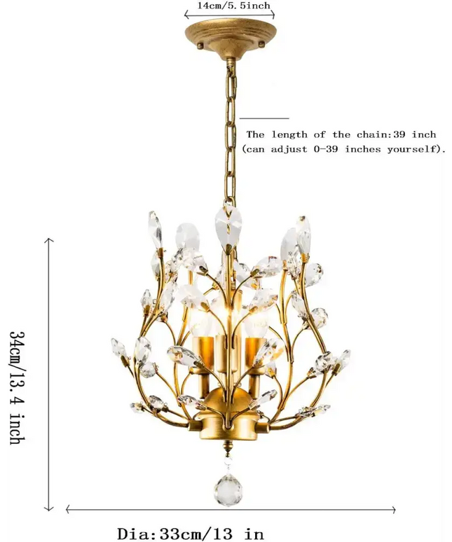 ELIZABETH 3 Light Gold Vintage Crystal Chandelier - Home & Garden > Lighting