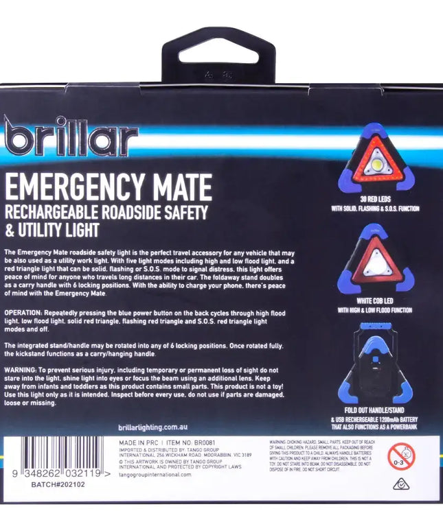 Emergency Mate - 300 Lumen Rechargeable Roadside Safety Light--Brillar