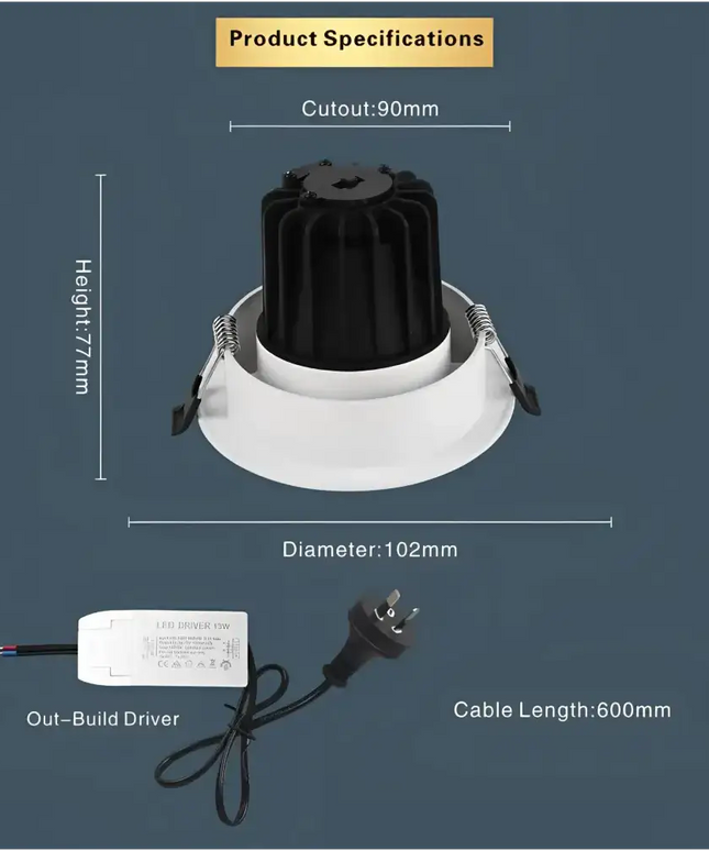 13W Tri-Colour Dimmable LED Downlight | 90mm Cut Out | Eyre