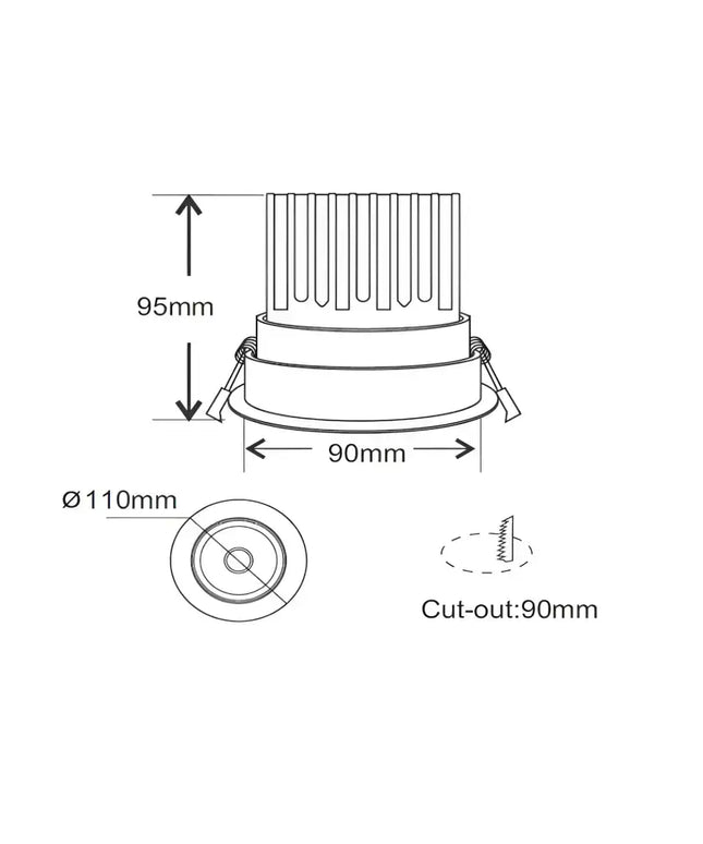 15W Tri-Colour Dimmable LED Downlight | 90mm Cut Out | Nullarbor Elite