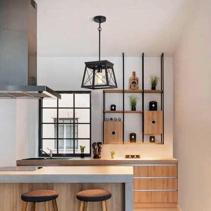 Farmhouse Pendant Light Rustic Lantern Chandelier Black - Home & Garden > Lighting