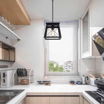 Farmhouse Pendant Light Rustic Lantern Chandelier Black - Home & Garden > Lighting