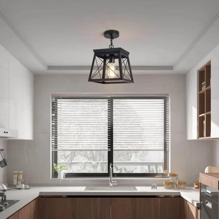 Farmhouse Pendant Light Rustic Lantern Chandelier Black - Home & Garden > Lighting