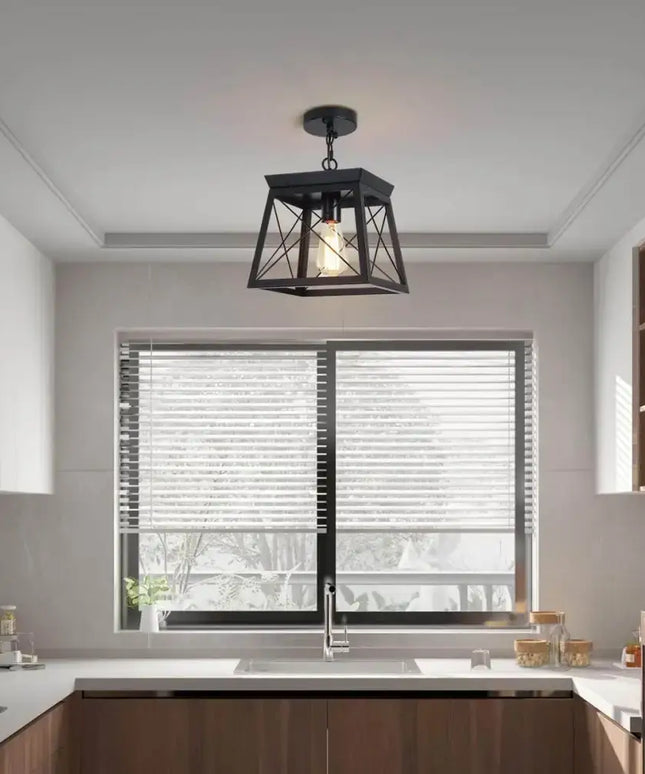 Farmhouse Pendant Light Rustic Lantern Chandelier Black - Home & Garden > Lighting