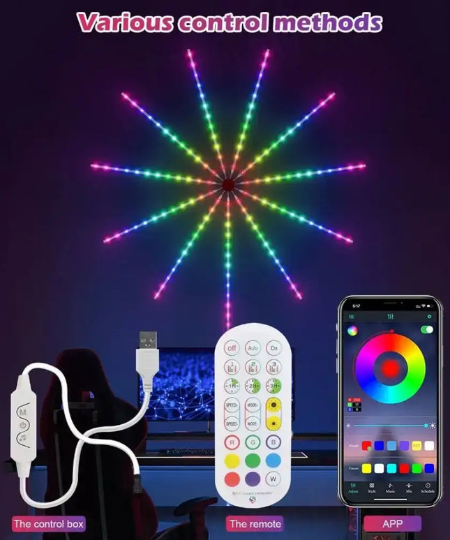 Firework Strip Lights Dream Color RGB Smart Music Sync APP+Remote Control--Dropli