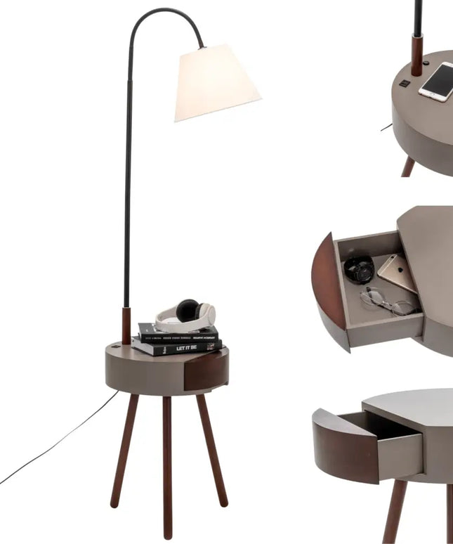 Florence Tripod Lamp Shelf Storage Drawer Bed Side Table Light w/ USB Charger - Home & Garden > Lighting