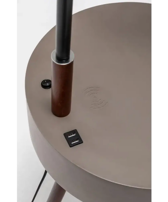 Florence Tripod Lamp Shelf Storage Drawer Bed Side Table Light w/ USB Charger - Home & Garden > Lighting