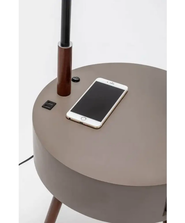 Florence Tripod Lamp Shelf Storage Drawer Bed Side Table Light w/ USB Charger - Home & Garden > Lighting