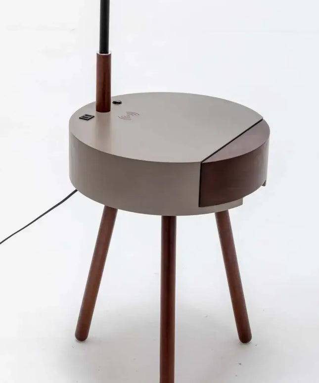 Florence Tripod Lamp Shelf Storage Drawer Bed Side Table Light w/ USB Charger - Home & Garden > Lighting