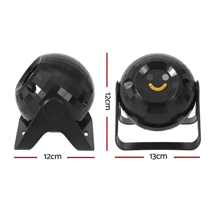Black disco ball projector displaying vibrant RGB lights for party and stage use
