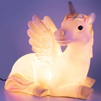Oversized unicorn LED lamp as a magical room centrepiece