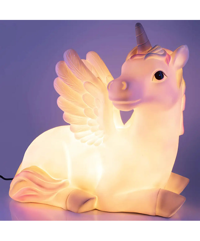 Oversized unicorn LED lamp as a magical room centrepiece
