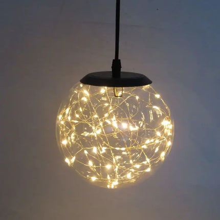 Glass LED Globe Pendant Light with Fairy Lights and Timer, Round Hanging Lantern Lamp