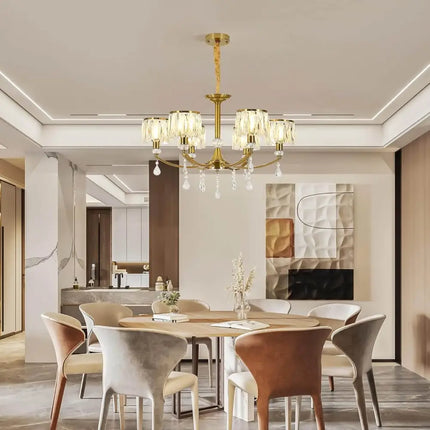 Gold Chandelier 6 Lights Wagon Wheel Clear Crystal - Home & Garden > Lighting