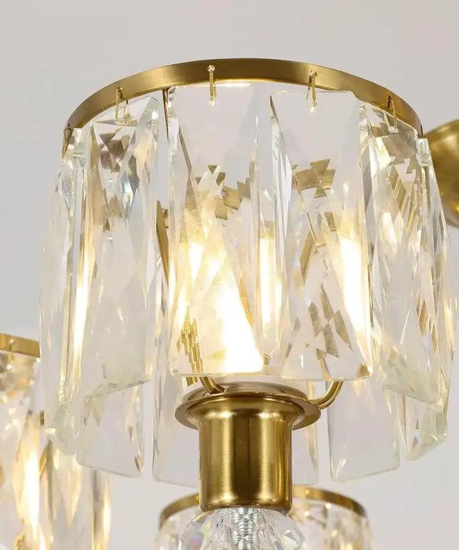 Gold Chandelier 6 Lights Wagon Wheel Clear Crystal - Home & Garden > Lighting