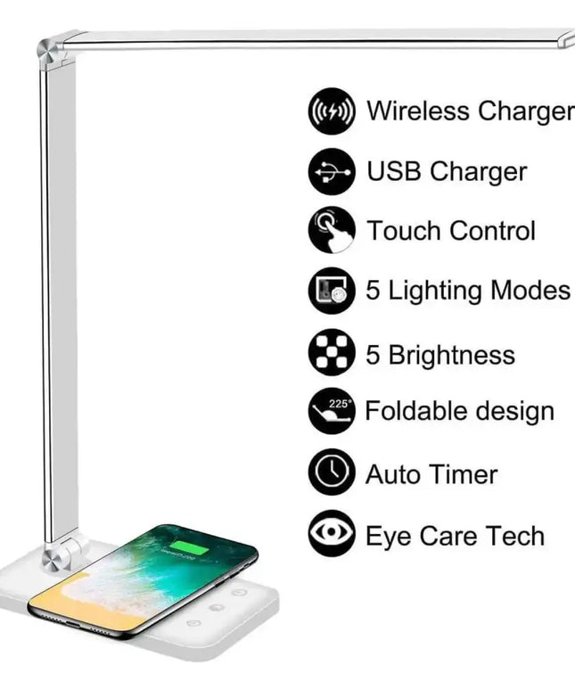 GOMINIMO LED Desk Lamp with Wireless Charger 5 Brightness Levels (White) - Home & Garden > Lighting