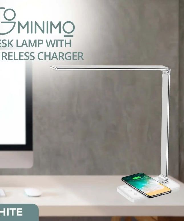 GOMINIMO LED Desk Lamp with Wireless Charger 5 Brightness Levels (White) - Home & Garden > Lighting