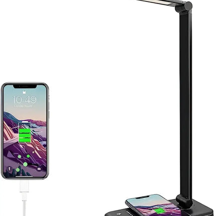 Black LED desk lamp with wireless charging base and USB port from GOMINIMO