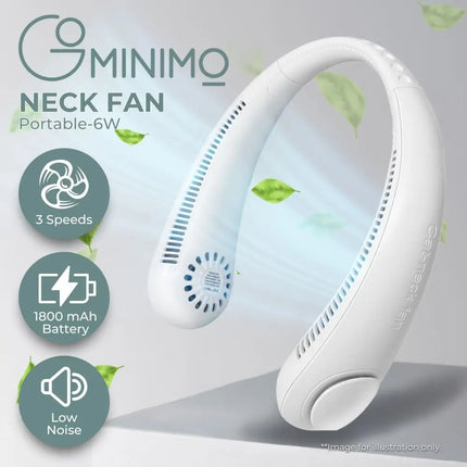 GOMINIMO Rechargeable Portable Bladeless Neck Fan with 3 Speeds and 62 Air Outlet (White) GO-NF-100-HJ - Appliances >