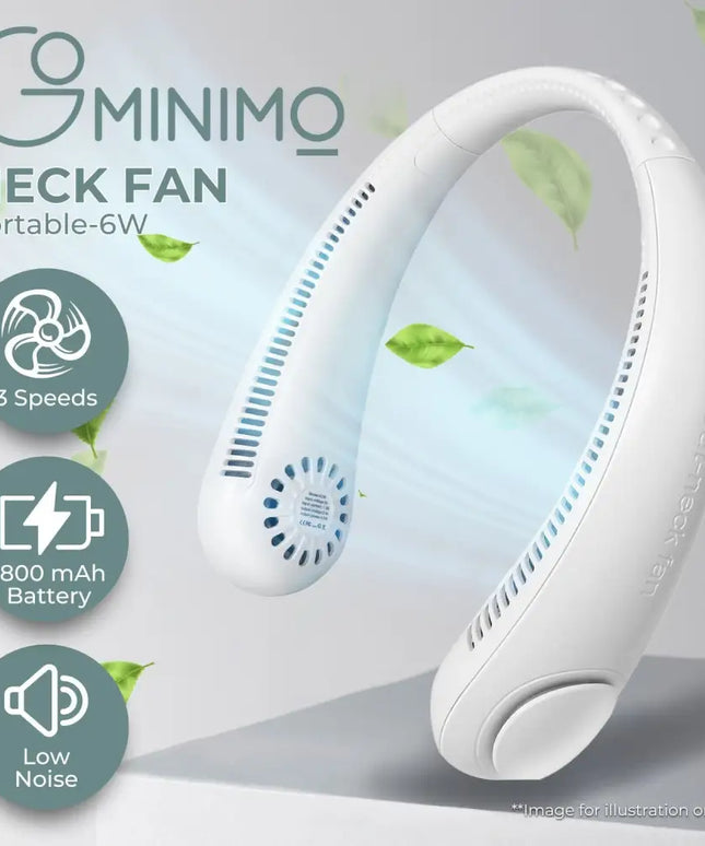 GOMINIMO Rechargeable Portable Bladeless Neck Fan with 3 Speeds and 62 Air Outlet (White) GO-NF-100-HJ - Appliances >