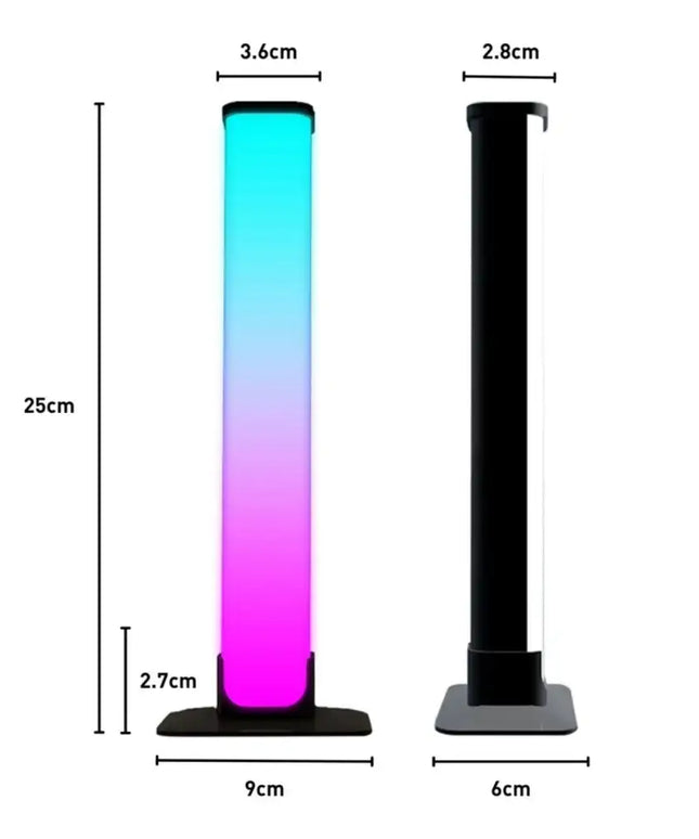 Two GOMINIMO Smart LED RGB Flow Light Bars with dimensions displayed