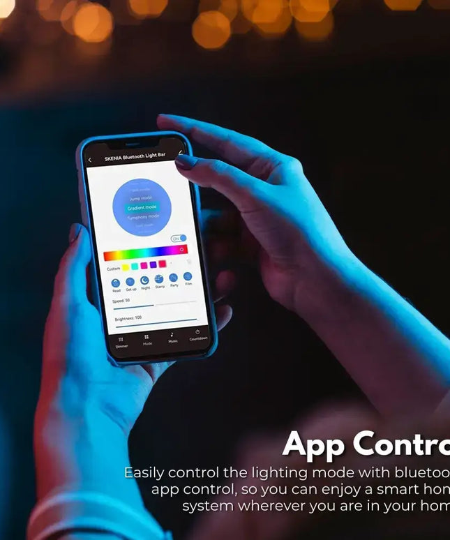 Smartphone showcasing lighting control app for GOMINIMO Smart LED RGB Flow Light Bars 2pcs