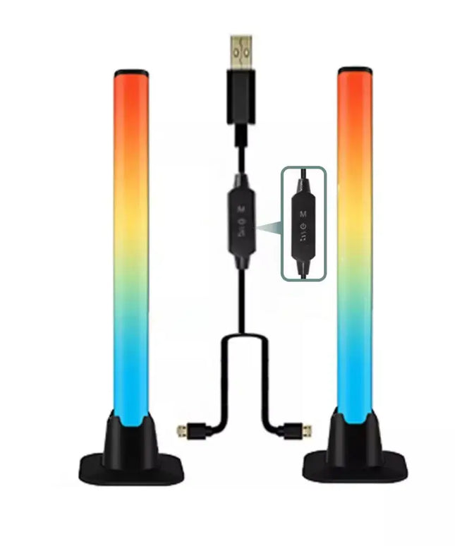 Two GOMINIMO Smart LED RGB Flow Light Bars with USB power showcasing color-changing effects