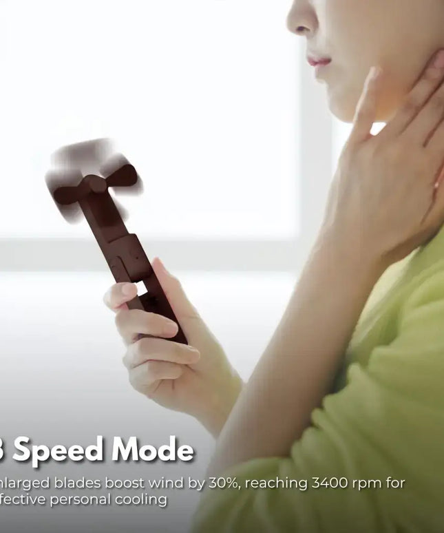 GOMINIMO USB Rechargeable Portable Handheld Fan with 3 Speed(Brown) GO-HF-102-XHT - Appliances > Fans