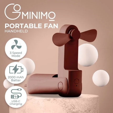 GOMINIMO USB Rechargeable Portable Handheld Fan with 3 Speed(Brown) GO-HF-102-XHT - Appliances > Fans