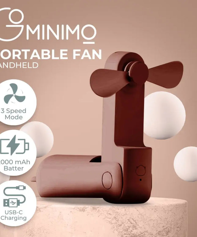 GOMINIMO USB Rechargeable Portable Handheld Fan with 3 Speed(Brown) GO-HF-102-XHT - Appliances > Fans