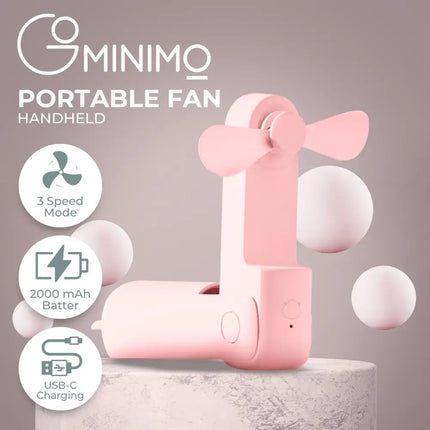 GOMINIMO USB Rechargeable Portable Handheld Fan with 3 Speed(Pink) GO-HF-101-XHT - Appliances > Fans