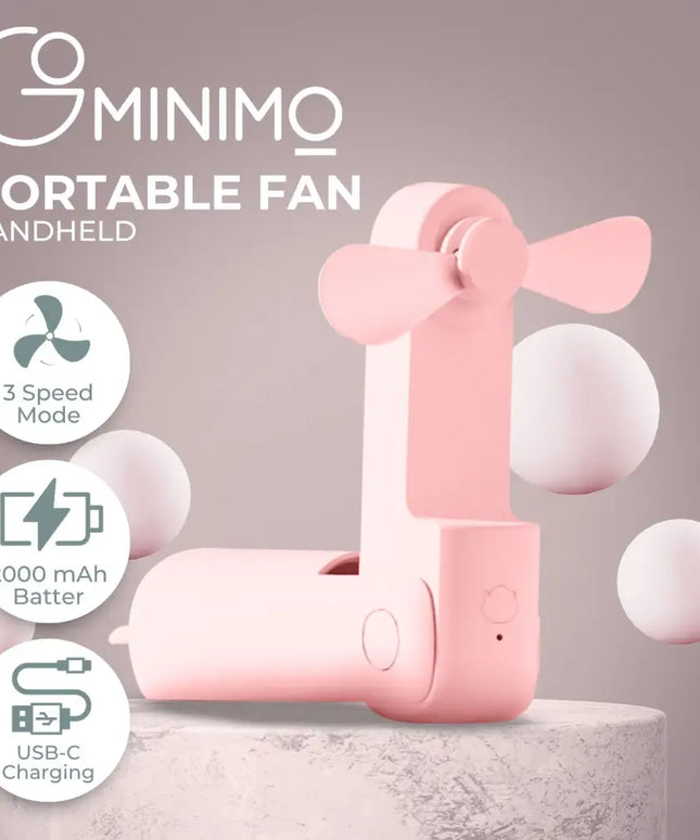 GOMINIMO USB Rechargeable Portable Handheld Fan with 3 Speed(Pink) GO-HF-101-XHT - Appliances > Fans