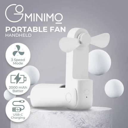 GOMINIMO USB Rechargeable Portable Handheld Fan with 3 Speed(White) GO-HF-100-XHT - Appliances > Fans