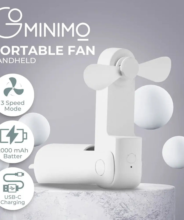 GOMINIMO USB Rechargeable Portable Handheld Fan with 3 Speed(White) GO-HF-100-XHT - Appliances > Fans