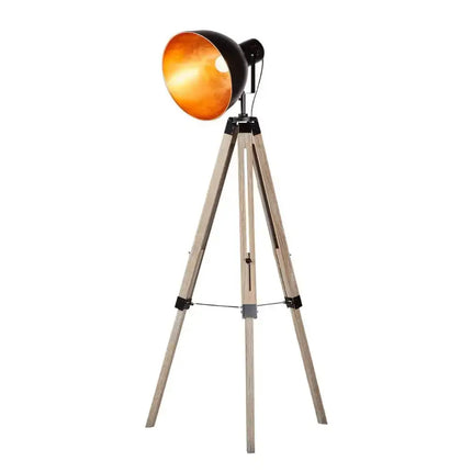 Havana Retro Large Tripod Floor Lamp Industrial Modern Adjustable Wood Frame - Home & Garden > Lighting