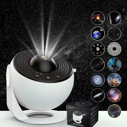 High-Definition Focusable Starry Galaxy Projector Lamp - Creative Bedroom Mood Light with 13 Film Slides (Black &