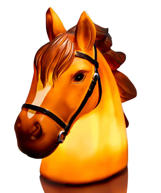 Beautiful Horse Table Lamp with dark brown mane and soft LED glow.