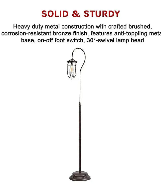 Industrial Floor Lamp with Adjustable Cage Shade Rustic Brushed in Bronze Finish-Home & Garden > Lighting-Koala Lamps and Lighting