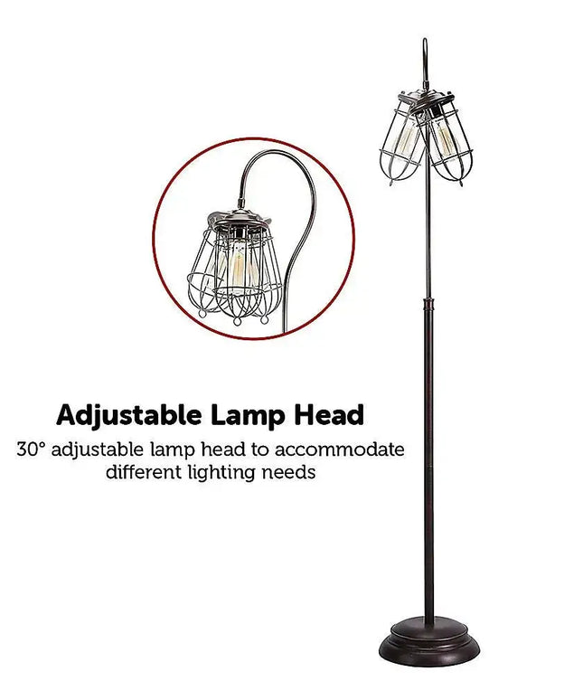 Industrial Floor Lamp with Adjustable Cage Shade Rustic Brushed in Bronze Finish-Home & Garden > Lighting-Koala Lamps and Lighting