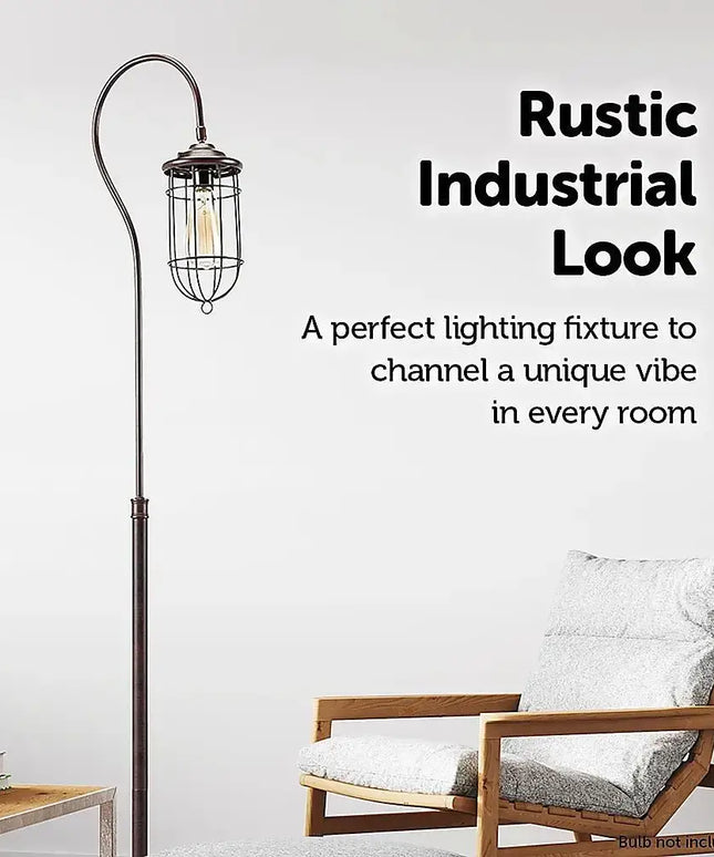 Industrial Floor Lamp with Adjustable Cage Shade Rustic Brushed in Bronze Finish-Home & Garden > Lighting-Koala Lamps and Lighting