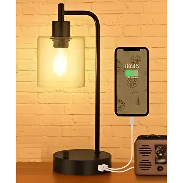 Industrial Table Lamp with 2 USB Port for Bedside Nightstand Desk and Living Room Office (Bulb not Included)-Home & Garden > Lighting-Dropli