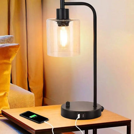 Industrial Table Lamp with 2 USB Port for Bedside Nightstand Desk and Living Room Office (Bulb not Included)-Home & Garden > Lighting-Dropli