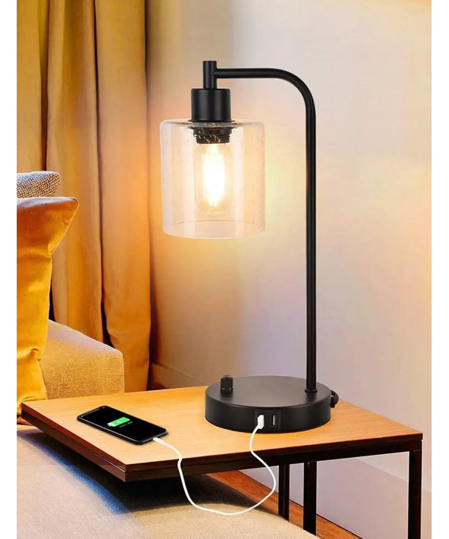 Industrial Table Lamp with 2 USB Port for Bedside Nightstand Desk and Living Room Office (Bulb not Included)-Home & Garden > Lighting-Dropli