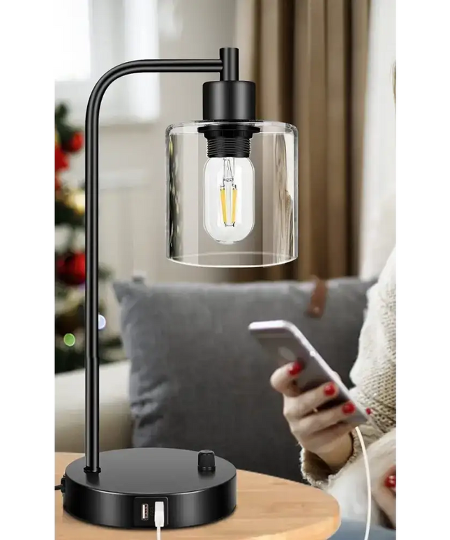 Industrial Table Lamp with 2 USB Port for Bedside Nightstand Desk and Living Room Office (Bulb not Included)-Home & Garden > Lighting-Dropli