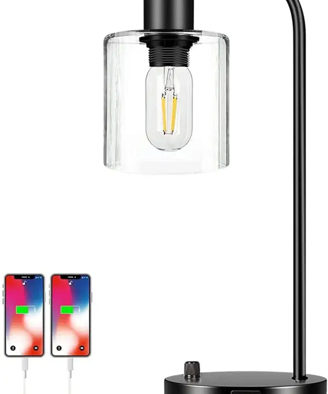 Industrial Table Lamp with 2 USB Port for Bedside Nightstand Desk and Living Room Office (Bulb not Included)-Home & Garden > Lighting-Dropli