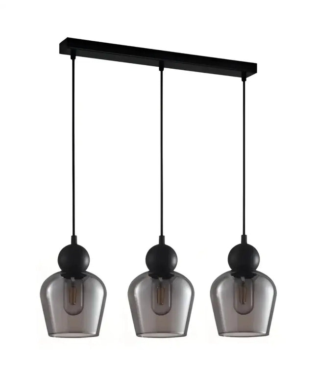 Interior Black Smoke Ellipse Glass Shape 3 Light Island Pendant - CHAMPAN2X3S-Island Pendant Lights-CLA Lighting