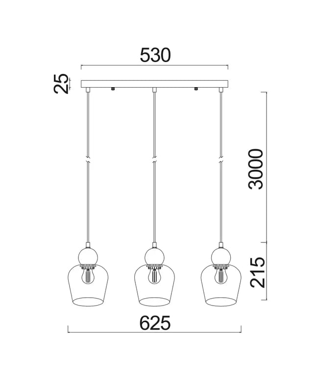 Interior Black Smoke Ellipse Glass Shape 3 Light Island Pendant - CHAMPAN2X3S-Island Pendant Lights-CLA Lighting